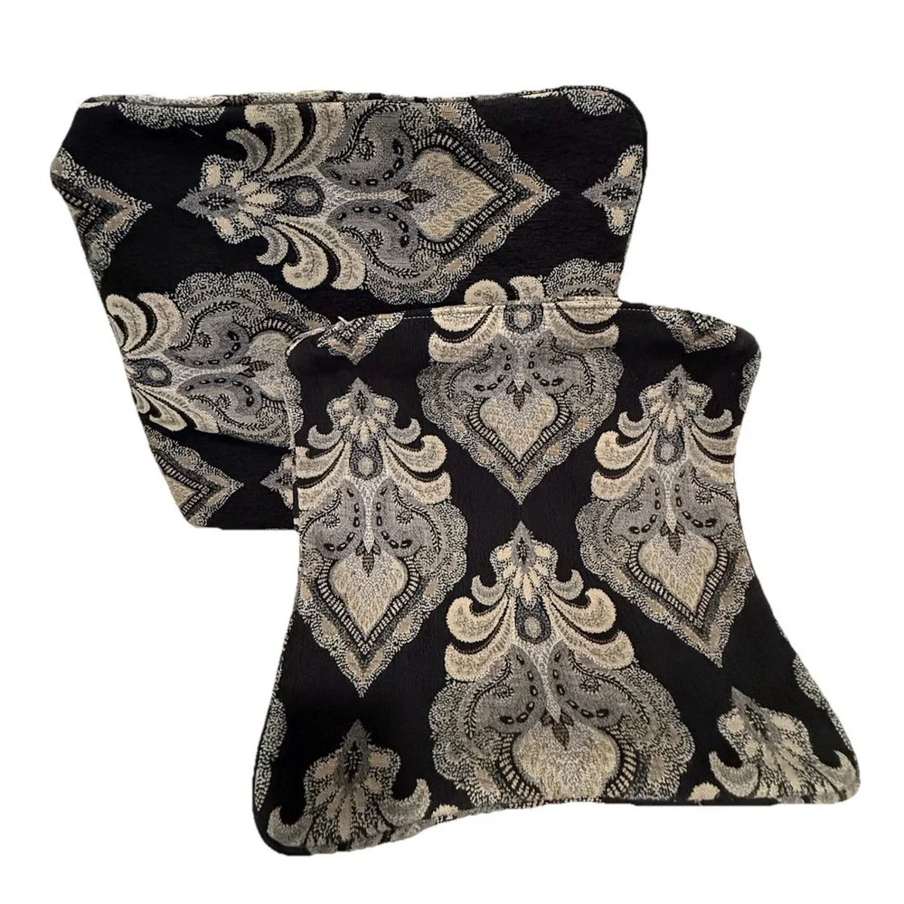 2 Of  Black Design Throw Pillow‎ Cases Pair Zipper ~19
